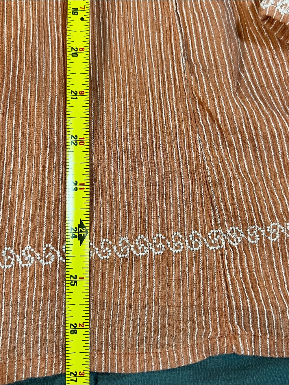 Garnet Hill Cotton Rusty Coral Embroidery Pleated Striped Tassel Peasant Top 18 - Picture 9 of 12